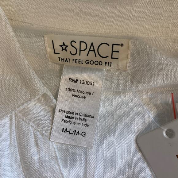 L Space Dress Women M Medium Cream Barcelona Tie Waist Collar Button Front - Picture 11 of 16